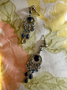 Dainty Blue Stone Drop Earrings with Crystal Accents